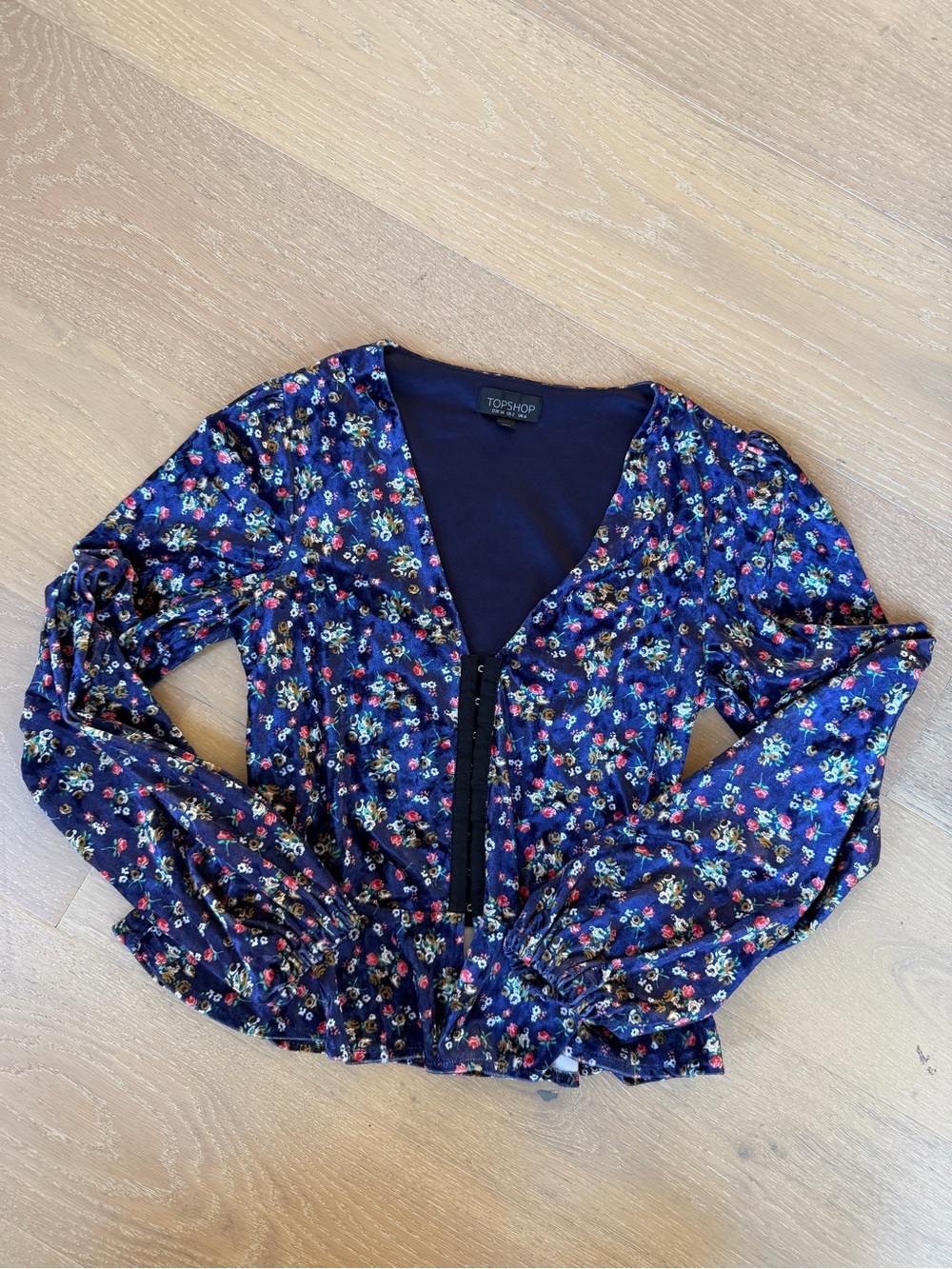 Topshop Navy Floral Peplum Blouse